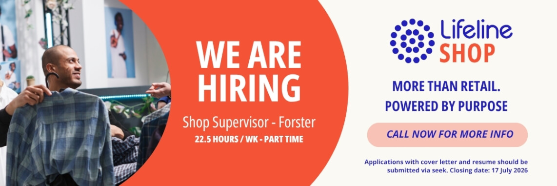 <font color="#003575"><b>Forster Lifeline Shop - Shop Supervisor - Apply now via seek</b></font>